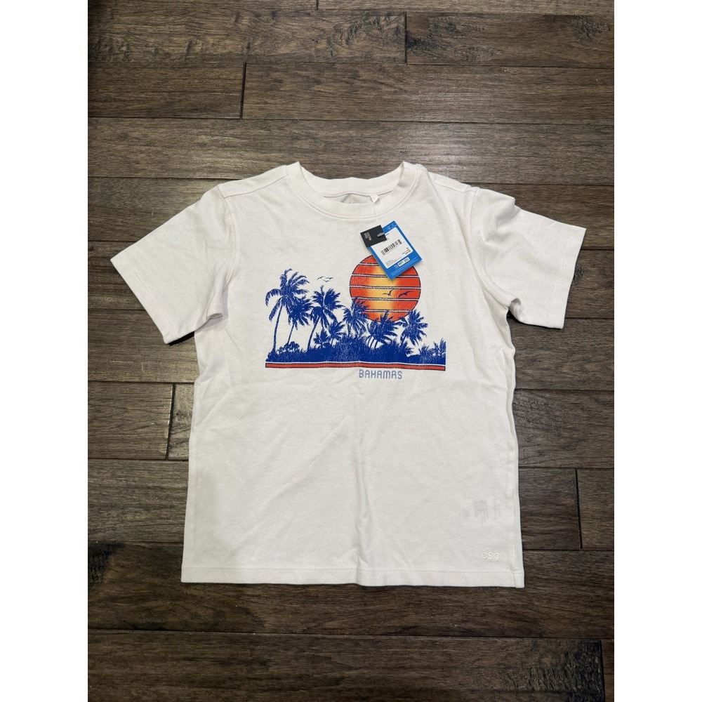 DSG Graphic Tee Boys M 10-12 White Bahamas Sunset Palm‎ Tree Cotton Shirt NEW
